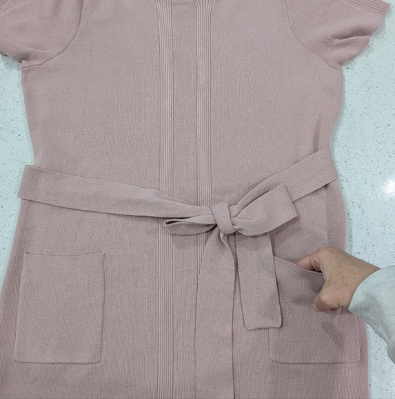 Torrid Mauve Pink Knit Ribbed Sweater Dress Short Sleeve Knee Length Self Tie 2X - Picture 7 of 11